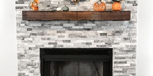 Камень для облицовки печей и каминов в виде 3D панели RKS SLATE Мрамор Cloudy Grey купить, фото после монтажа (1)