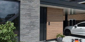 Фасадная доска из ДПК Bamberg Natural Lebanese Cedar комбинация с ригельным кирпичом (2)