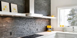 Кухонный фартук из камня фото интерьера 3D панели RKS SLATE Сланец Matt Black Slate Classic (1)