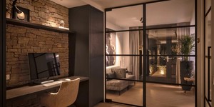 Стены из камня в интерьере фото идеи 3D панели RKS SLATE Кварцит Sesame Yellow Country заказать