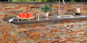 Летняя кухня из натурального камня 3D панели RKS SLATE Cланец Multicolor Classic заказать с доставкой